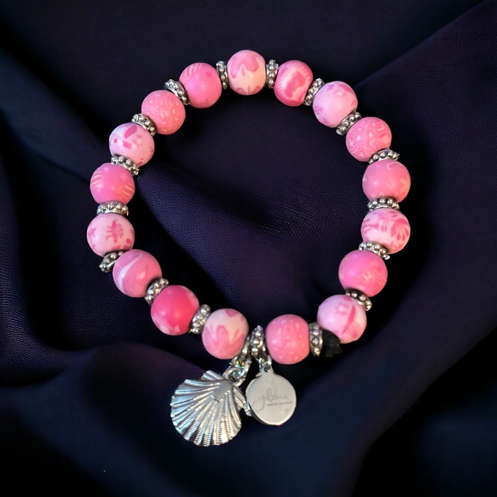 Jilzara pink clay bead seashell charm bracelet